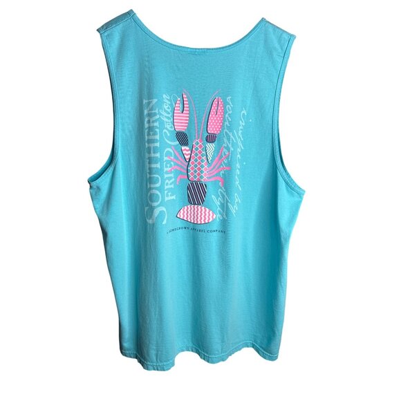 Southern Fried Cotton Tank Top Blue with Pink Lobster Men's L - Picture 3 of 7